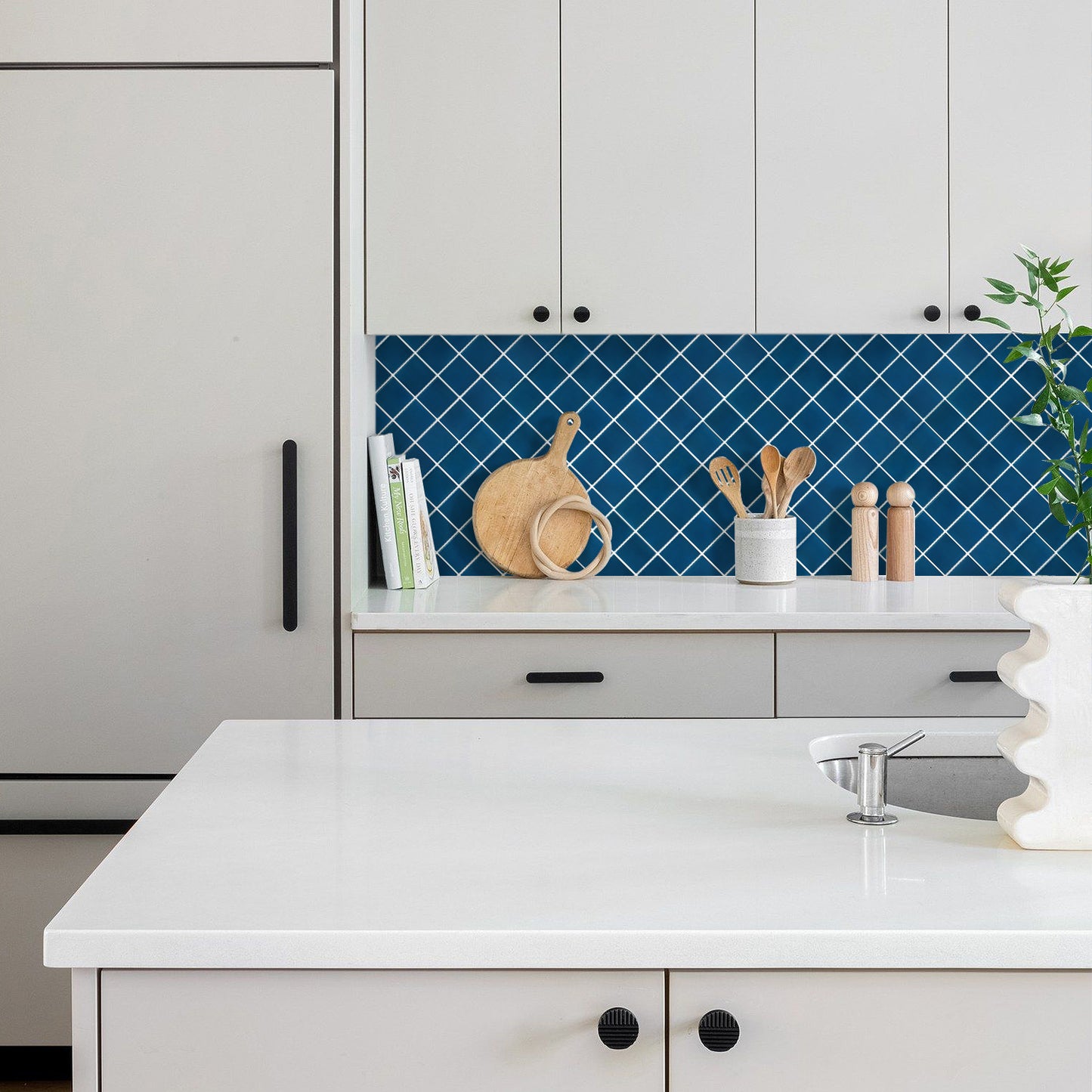 3D Drak Blue Square Wall Panels Peel and Stick