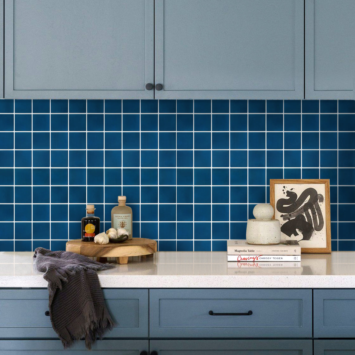 3D Drak Blue Square Wall Panels Peel and Stick