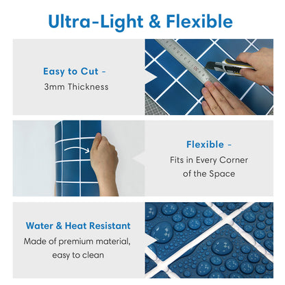 3D Drak Blue Square Wall Panels Peel and Stick