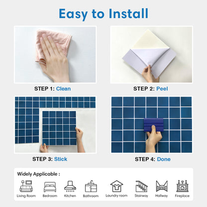 3D Drak Blue Square Wall Panels Peel and Stick