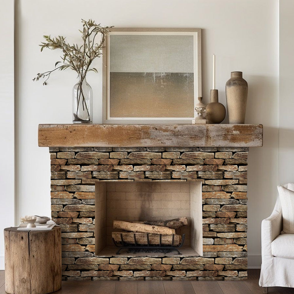 3D Brown Stacked Stone Wall Panels Peel and Stick