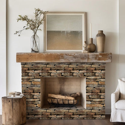 3D Brown Stacked Stone Wall Panels Peel and Stick