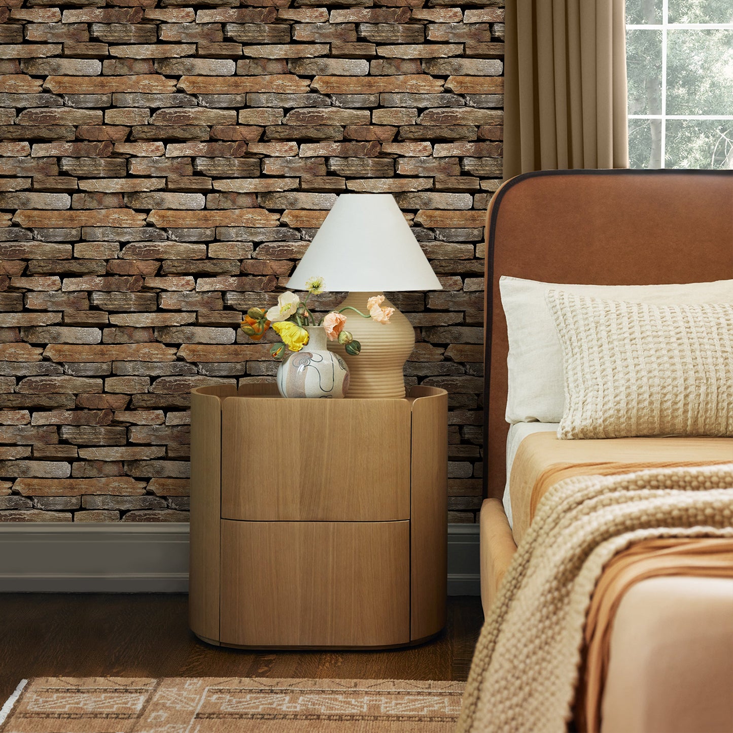 3D Brown Stacked Stone Wall Panels Peel and Stick