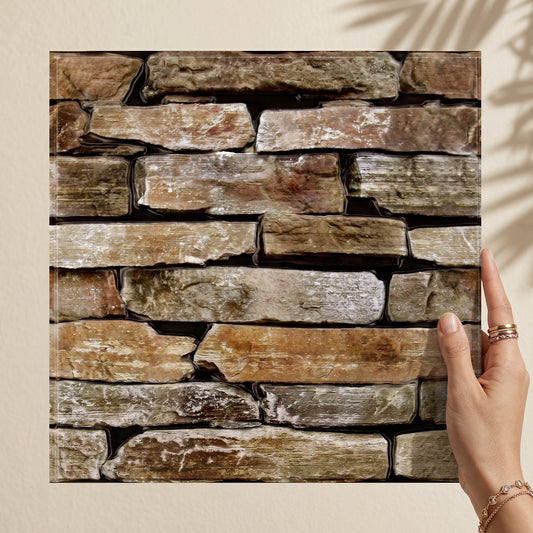 3D Brown Stacked Stone Wall Panels Peel and Stick