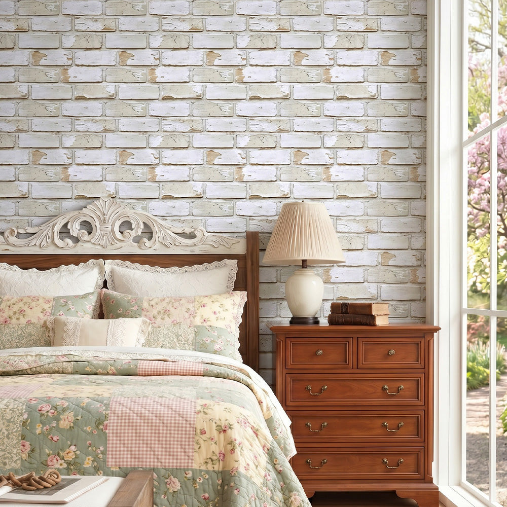 3D Vintage Whitewashed Brick Wall Panels Peel and Stick