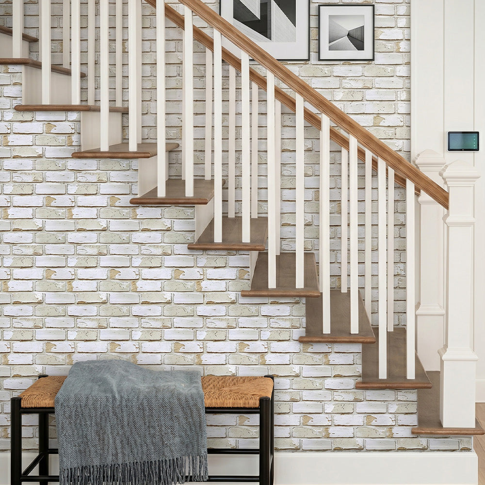 3D Vintage Whitewashed Brick Wall Panels Peel and Stick