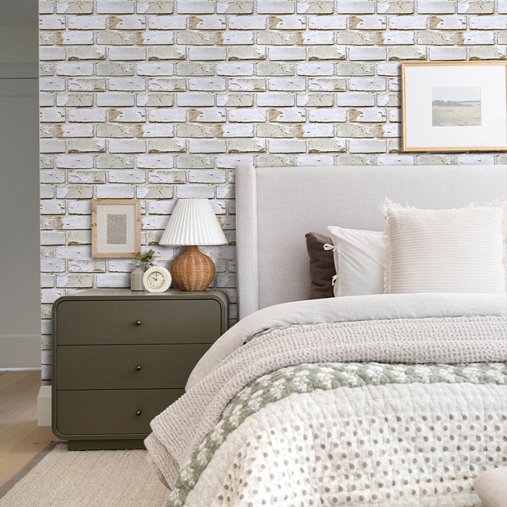 3D Vintage Whitewashed Brick Wall Panels Peel and Stick