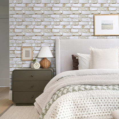 3D Vintage Whitewashed Brick Wall Panels Peel and Stick