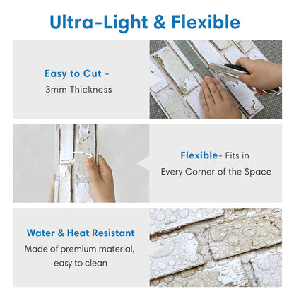 3D Vintage Whitewashed Brick Wall Panels Peel and Stick