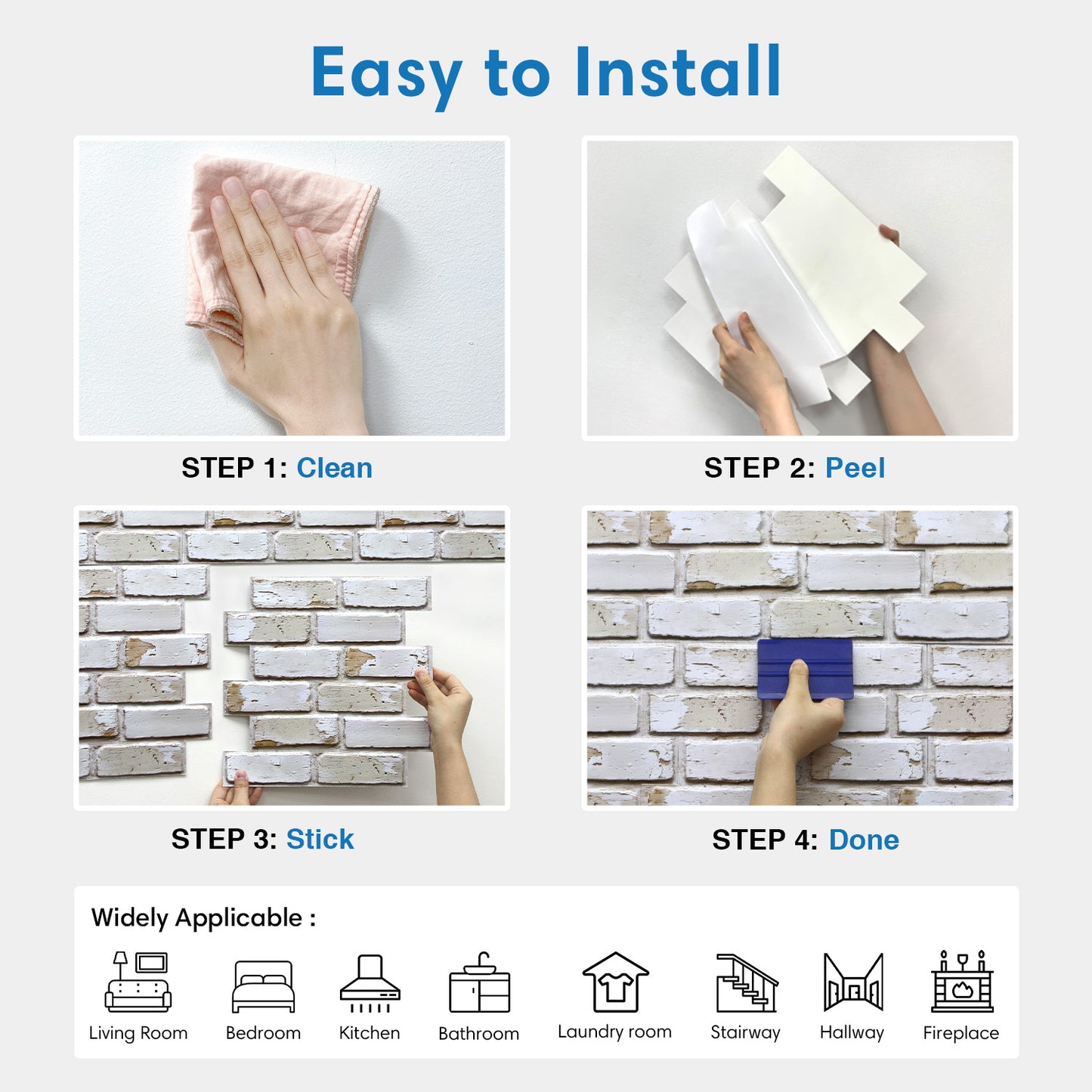 3D Vintage Whitewashed Brick Wall Panels Peel and Stick