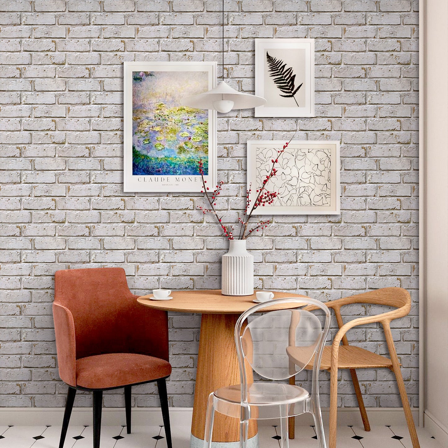 3D Distressed White Brick Wall Panels Peel and Stick
