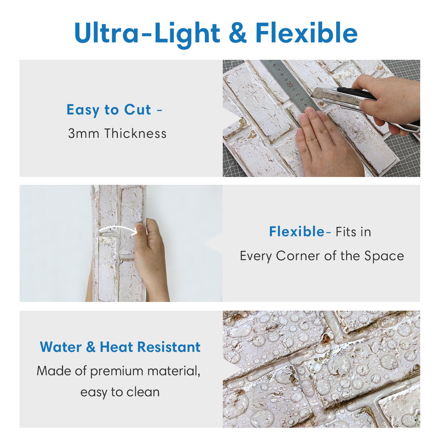 3D Distressed White Brick Wall Panels Peel and Stick