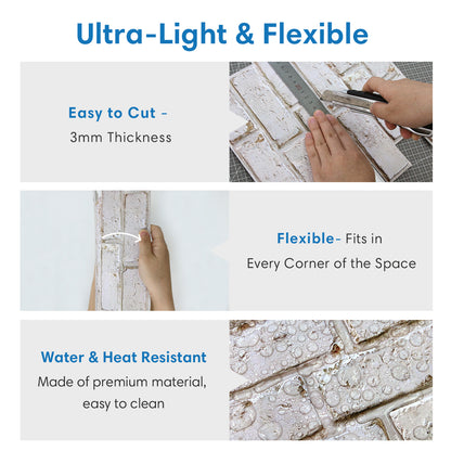3D Distressed White Brick Wall Panels Peel and Stick