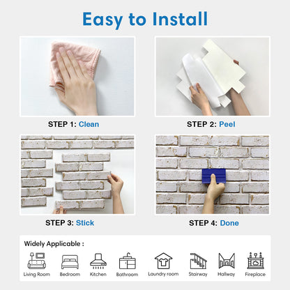 3D Distressed White Brick Wall Panels Peel and Stick