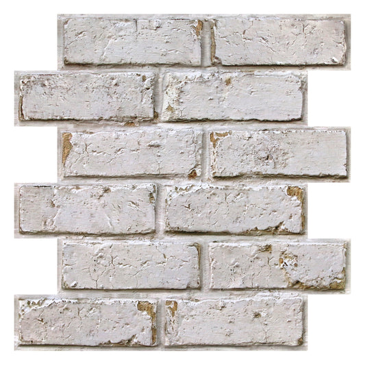 3D Distressed White Brick Wall Panels Peel and Stick
