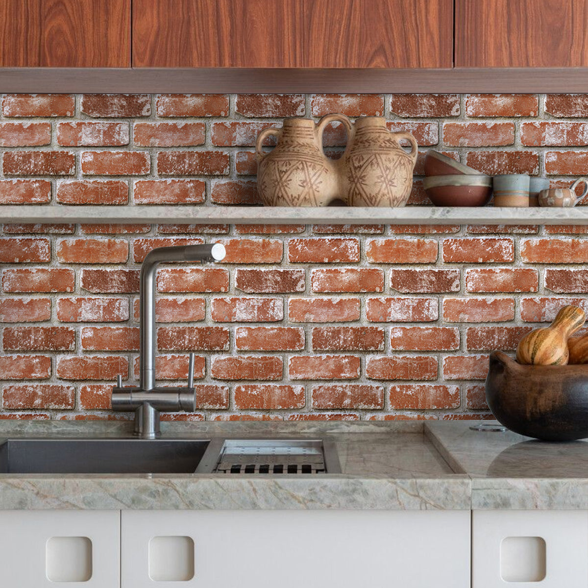3D Terracotta Orange Brick Wall Panels Peel and Stick