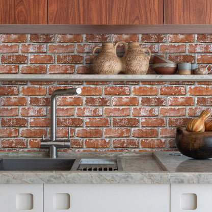3D Terracotta Orange Brick Wall Panels Peel and Stick