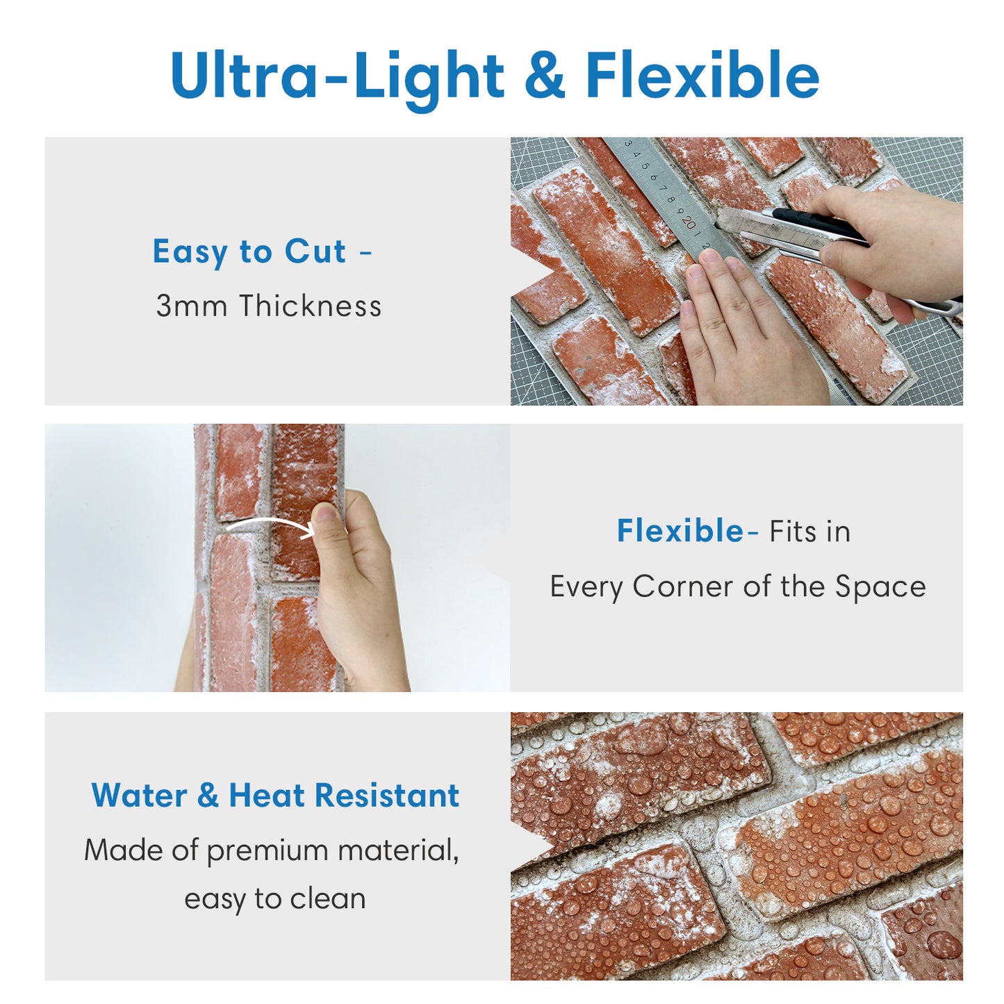 3D Terracotta Orange Brick Wall Panels Peel and Stick