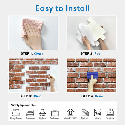 3D Terracotta Orange Brick Wall Panels Peel and Stick