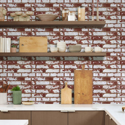 3D Classic Red Whitewashed Brick Peel and Stick Wall Panels