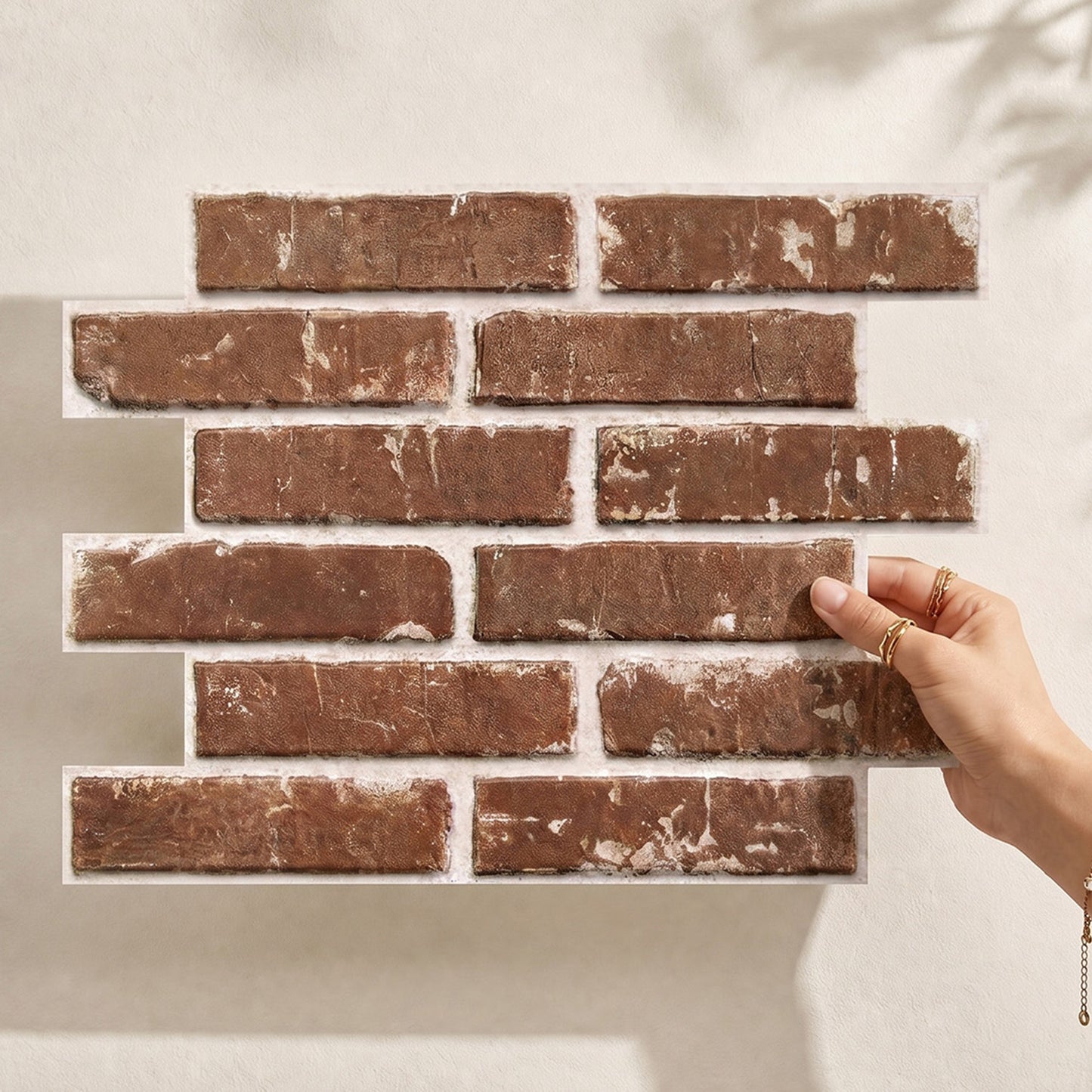 3D Russet Brick Peel and Stick Wall Panels