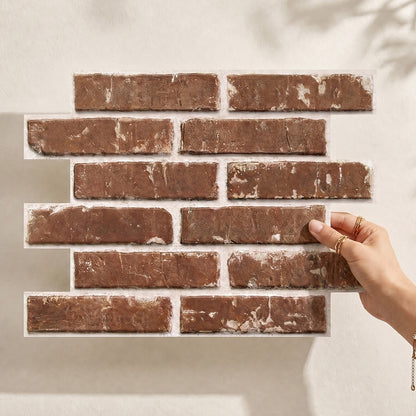 3D Russet Brick Peel and Stick Wall Panels