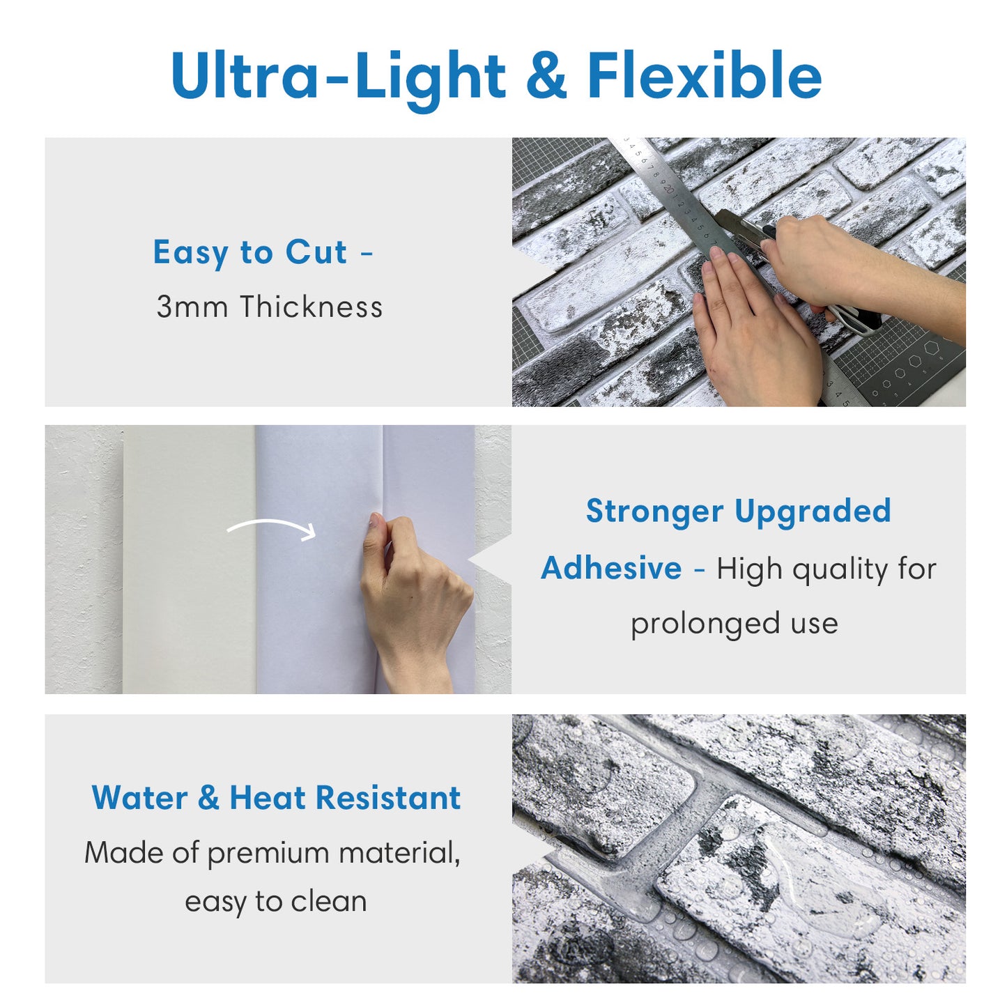 3D Gray Whitewash Brick Extra Large Wall Panels Peel and Stick