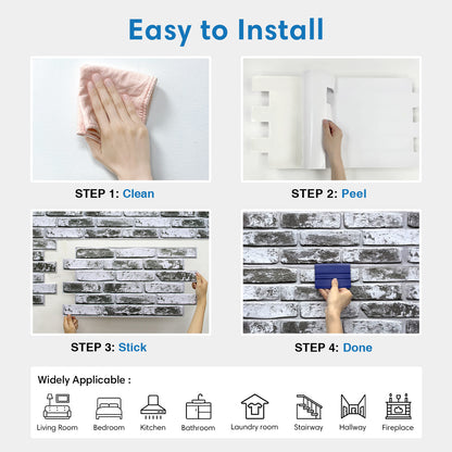 3D Gray Whitewash Brick Extra Large Wall Panels Peel and Stick