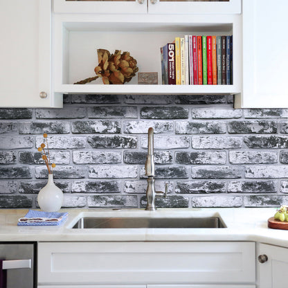 3D Gray Whitewash Brick Extra Large Wall Panels Peel and Stick