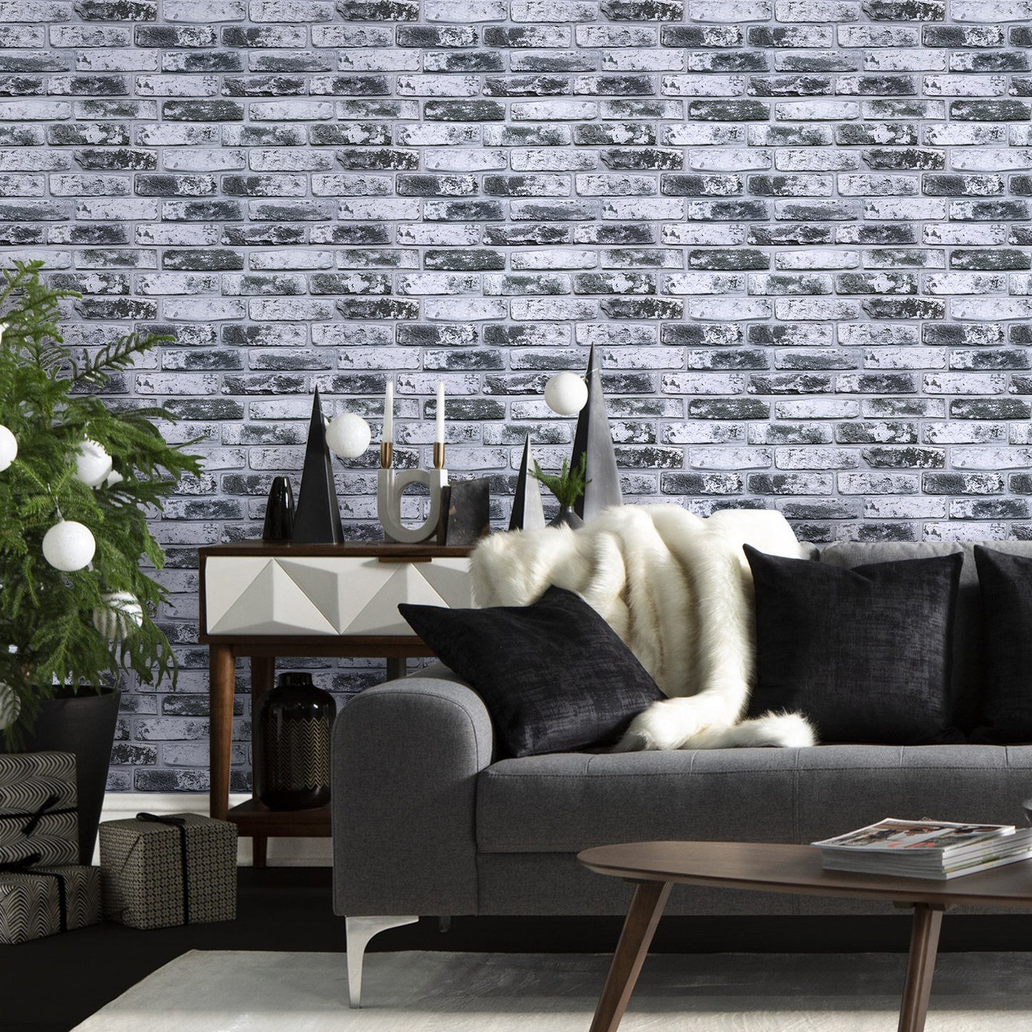 3D Gray Whitewash Brick Extra Large Wall Panels Peel and Stick
