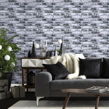3D Gray Whitewash Brick Extra Large Wall Panels Peel and Stick