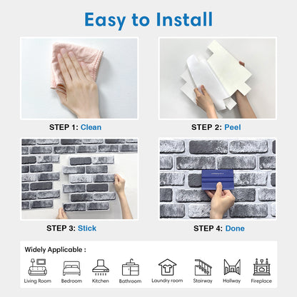 3D Grey Black Whitewash Brick Wall Panels Peel and Stick