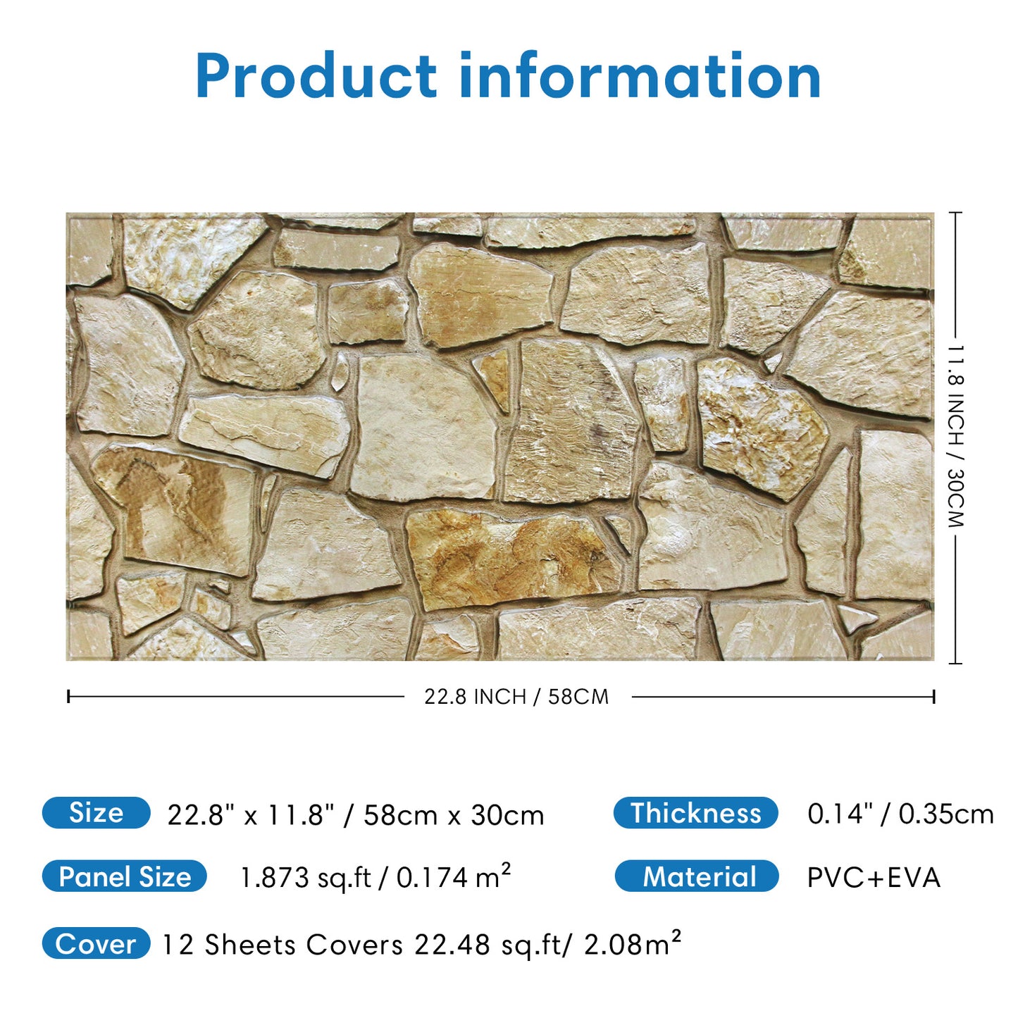 3D Brown Fieldstone Extra Large Wall Panels Peel and Stick