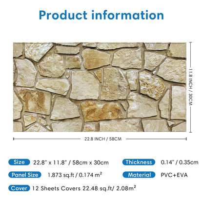 3D Brown Fieldstone Extra Large Wall Panels Peel and Stick