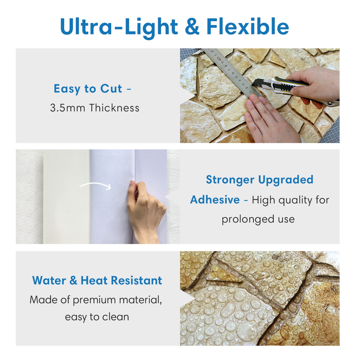 3D Brown Fieldstone Extra Large Wall Panels Peel and Stick