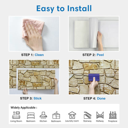 3D Brown Fieldstone Extra Large Wall Panels Peel and Stick