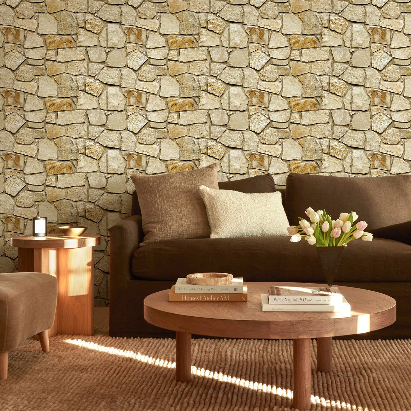 3D Brown Fieldstone Extra Large Wall Panels Peel and Stick