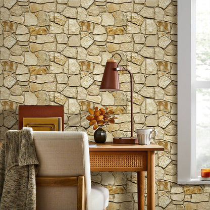 3D Brown Fieldstone Extra Large Wall Panels Peel and Stick