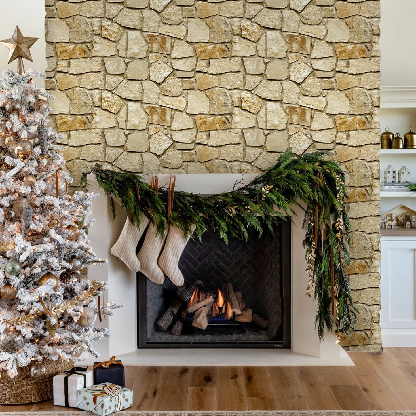 3D Brown Fieldstone Extra Large Wall Panels Peel and Stick