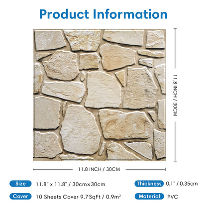 3D Light Brown Fieldstone Wall Panels Peel and Stick