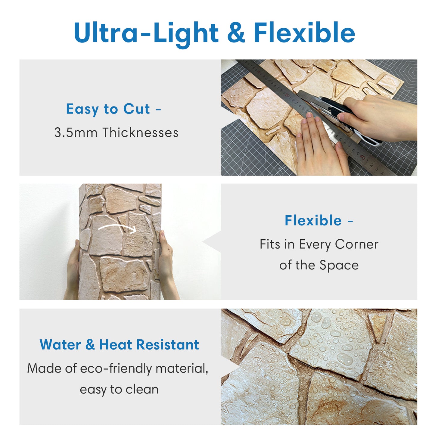 3D Light Brown Fieldstone Wall Panels Peel and Stick