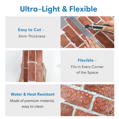 3D Classic Red Brick Wall Panels Peel and Stick