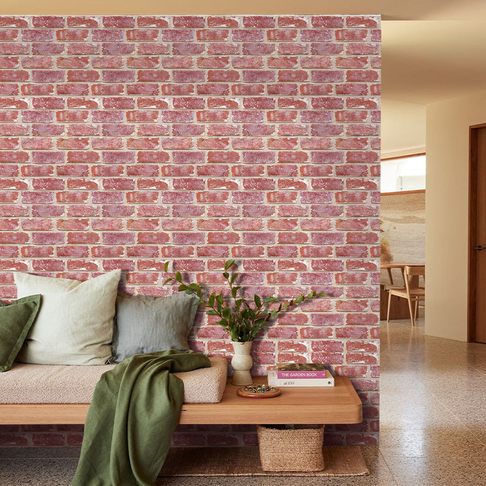 3D Old Red Rustic Brick Wall Panels Peel and Stick