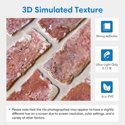 3D Old Red Rustic Brick Wall Panels Peel and Stick