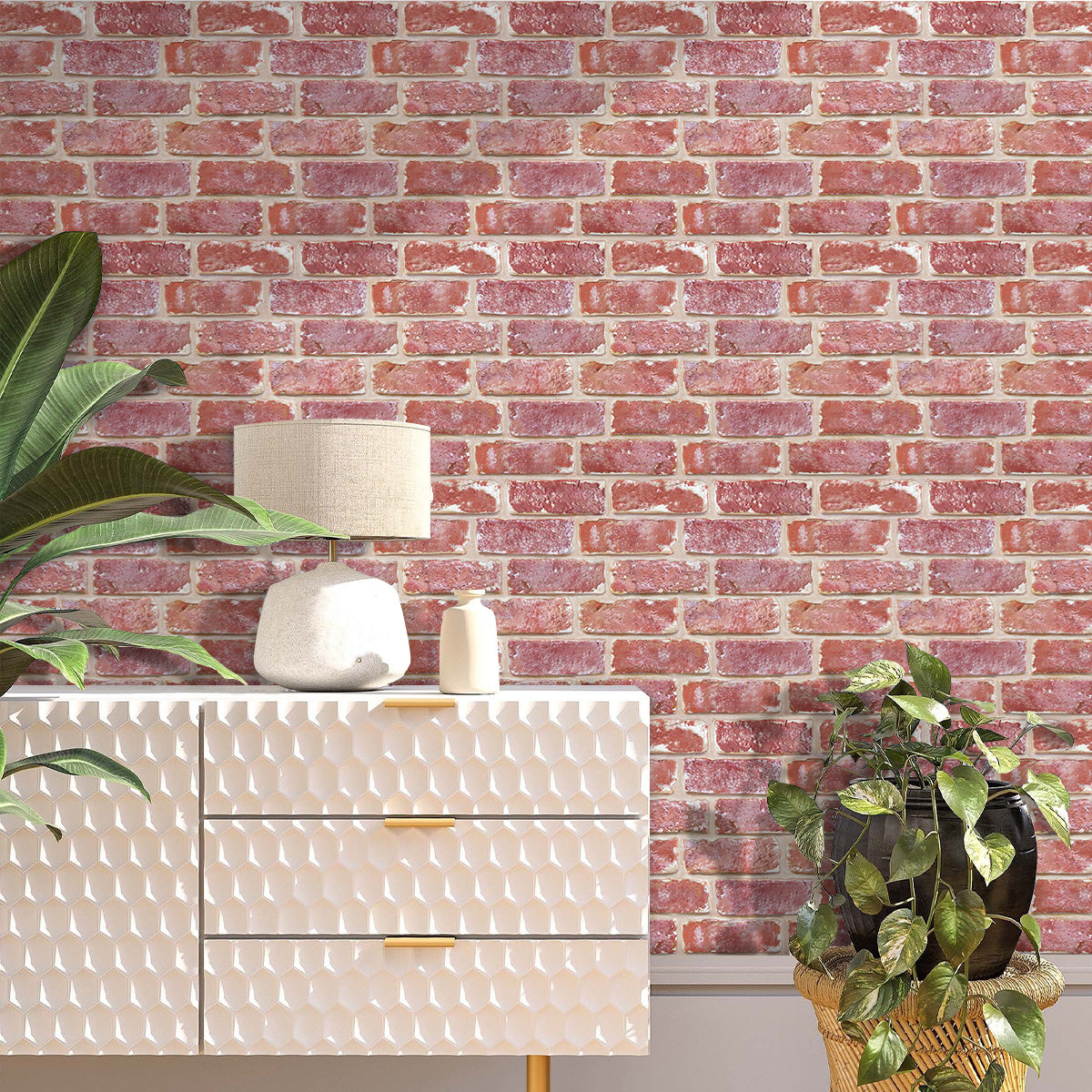 3D Old Red Rustic Brick Wall Panels Peel and Stick