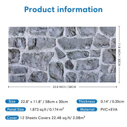 3D Retro Faux Stone Extra Large Wall Panels Peel and Stick