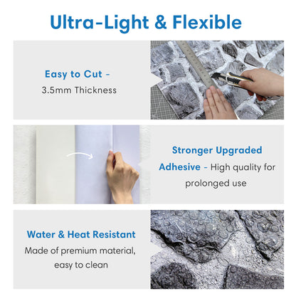 3D Retro Faux Stone Extra Large Wall Panels Peel and Stick