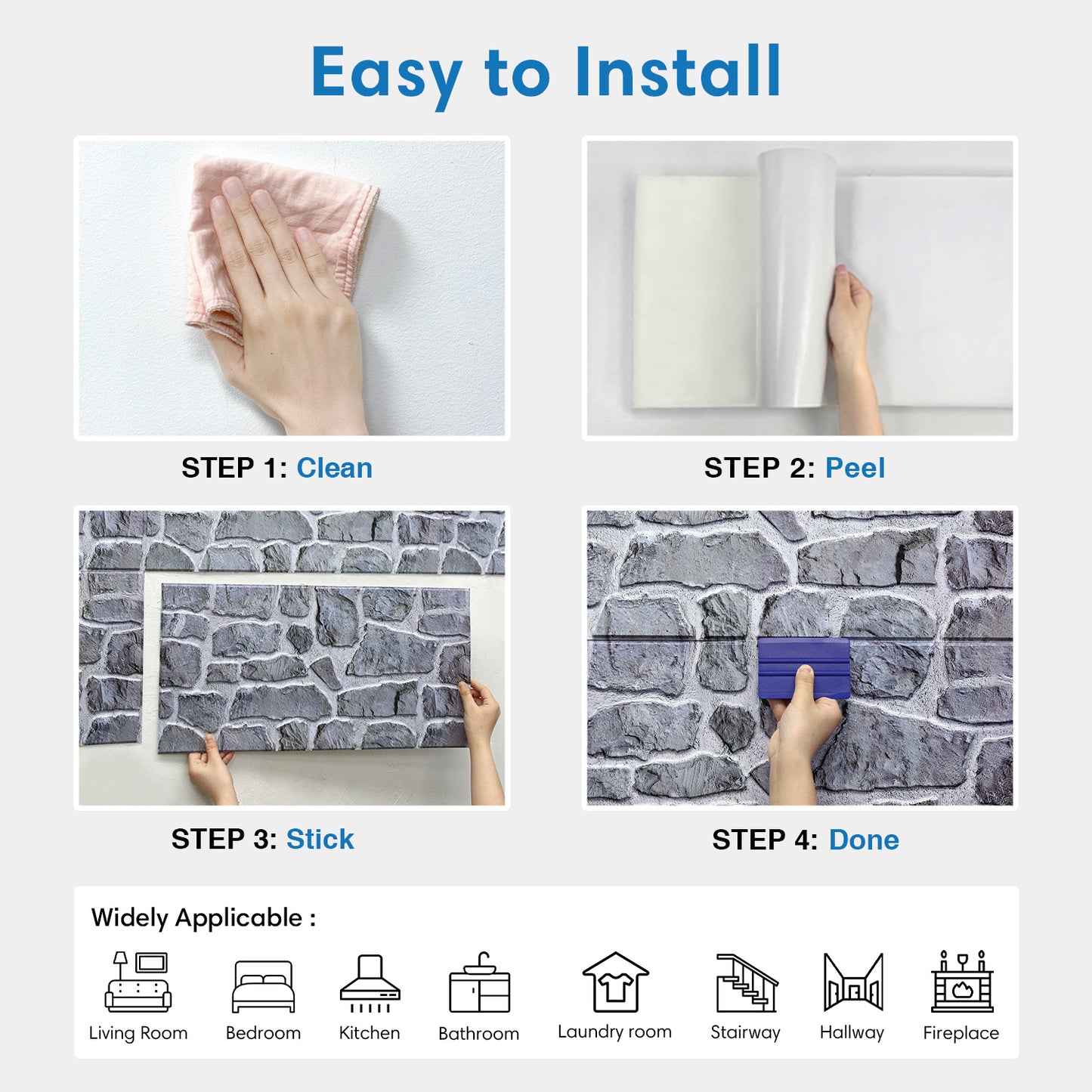 3D Retro Faux Stone Extra Large Wall Panels Peel and Stick