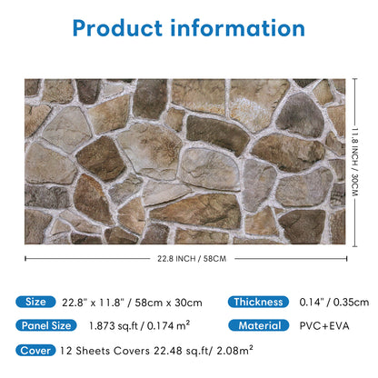 3D Rustic Stone Extra Large Wall Panels Peel and Stick