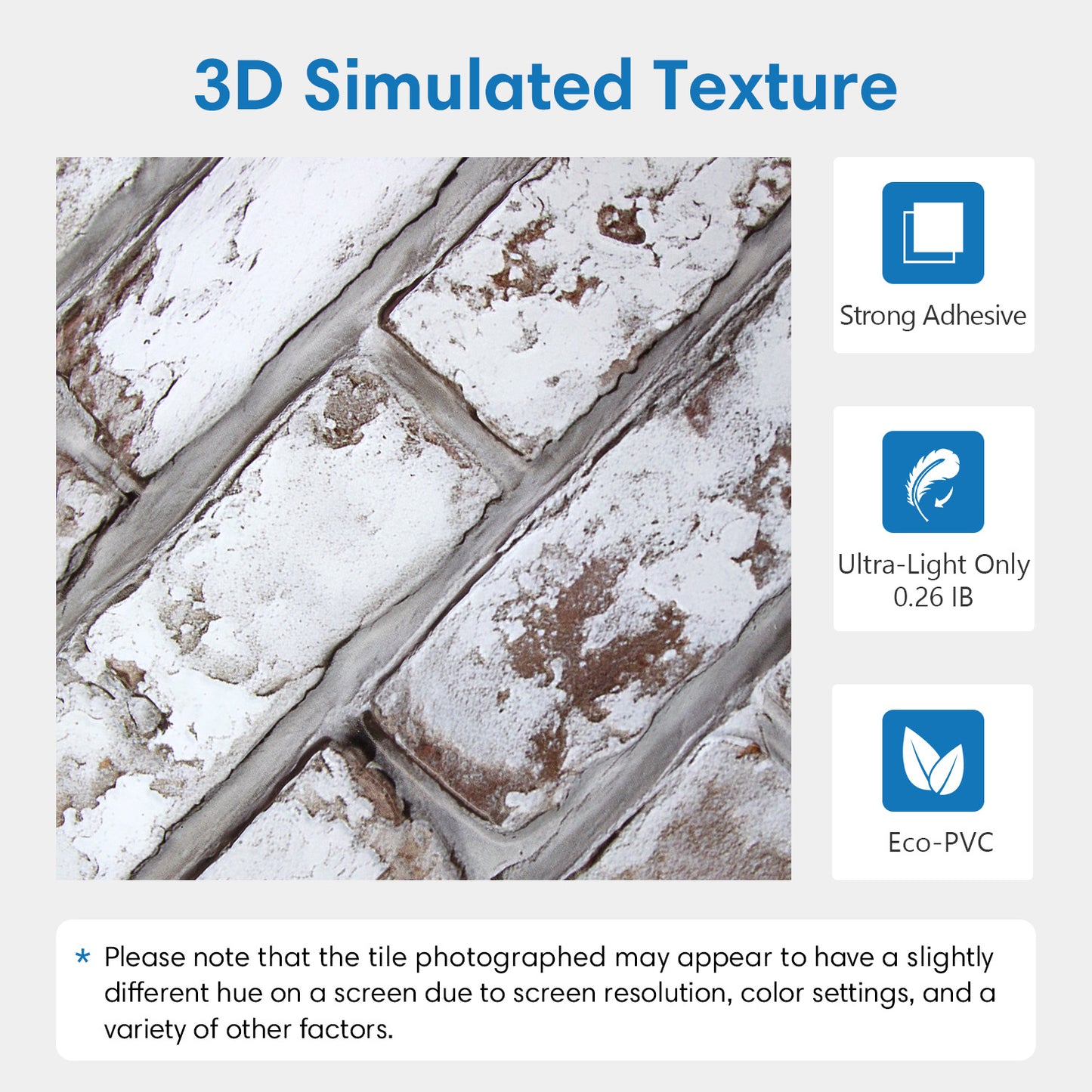 3D Rustic Whitewash Brick Extra Large Wall Panels Peel and Stick